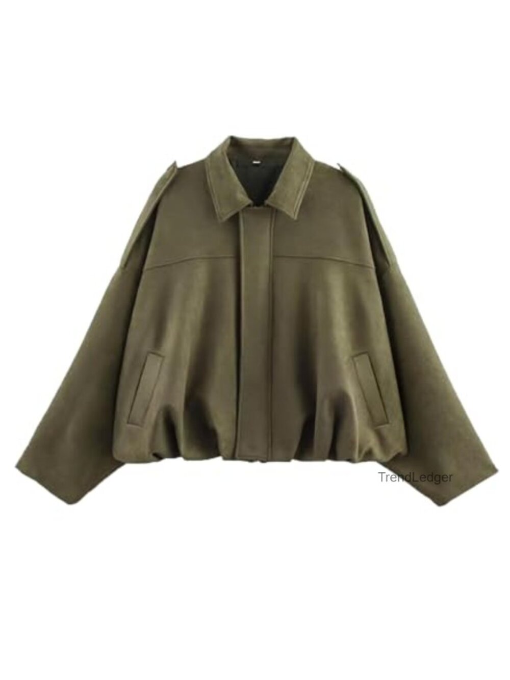 Faux Suede Bomber Jacket Oversized Bat Sleeve Cropped Coat